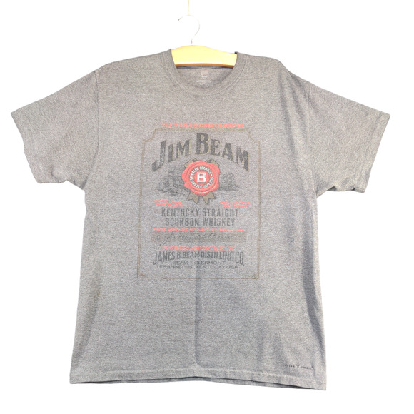 Hanes Tagless Women's Jim Beam T-Shirt Gray Large Short Sleeve Crew Neck - Picture 1 of 15